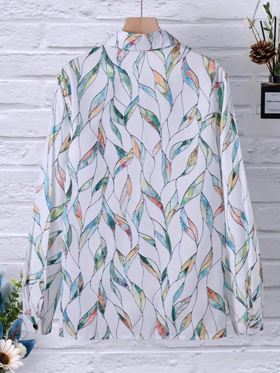 Damen Bluse mit Blattmuster und Dreiviertelärmeln