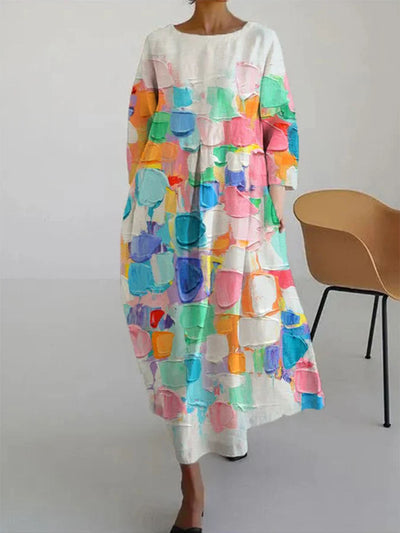 Pamela – 3D Baumwoll-Leinen-Kleid mit Halbem Ärmel