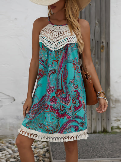 Paisley Druck Sommerkleid  Halterneck, Ärmellos, Leicht & Elegant