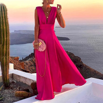 Damen Maxikleid mit Boho-Muster – Eleganter V-Ausschnitt für Sommer und Urlaub