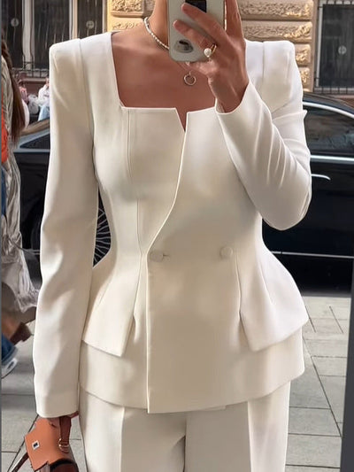 Kris – Zweiknopf-Blazer mit Quadratkragen in Unifarbe