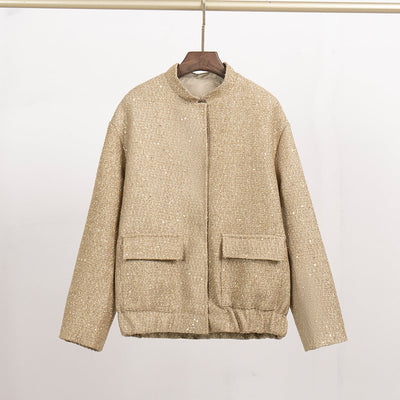 Michelle – Goldene Paillettenseidenjacke mit Stehkragen