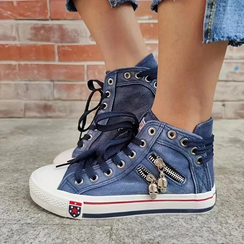 Urbaner trend-sneaker – jeans-look & zipper