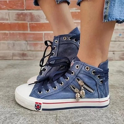 Urbaner trend-sneaker – jeans-look & zipper
