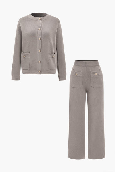 Rosina | Klassisches Strick-Zweiteiler-Set mit Cardigan & Wide-Leg-Hose