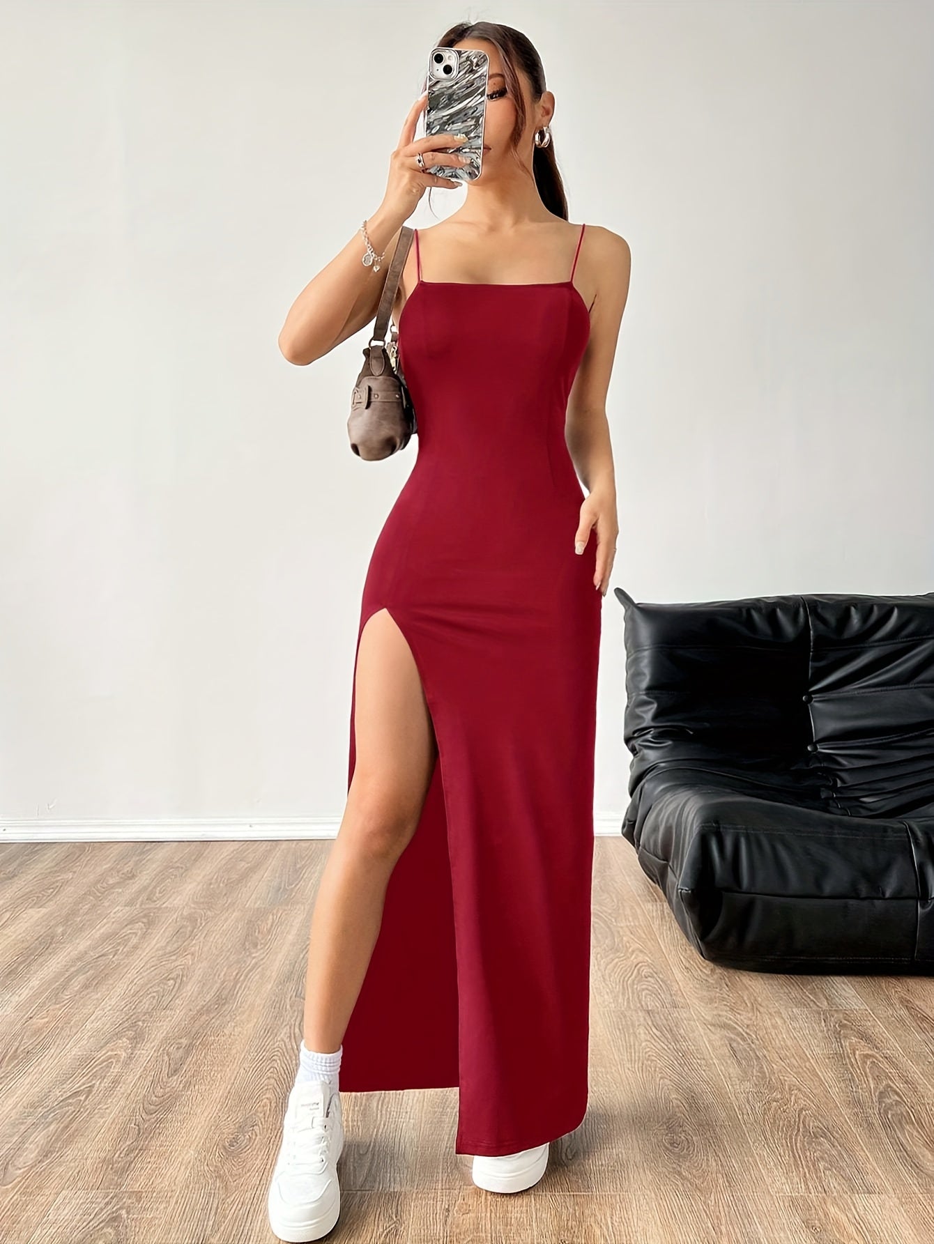 Elegantes ärmelloses Bodycon Maxikleid Sommerliches Spaghettiträger Kleid