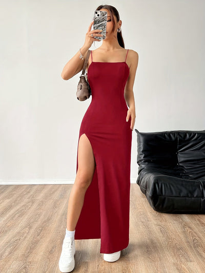 Elegantes ärmelloses Bodycon Maxikleid Sommerliches Spaghettiträger Kleid