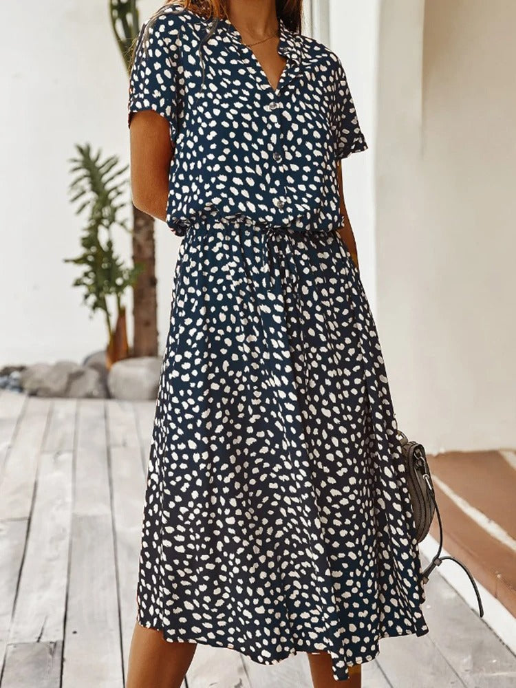 Lorvanna – Bequemer Sommerkleid mit stilvollem Print und kurzen Ärmeln