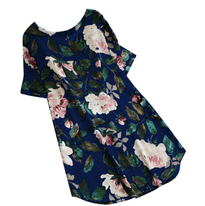 Blumiges Sommer Freizeitkleid mit kurzen Ärmeln für Damen – Malina