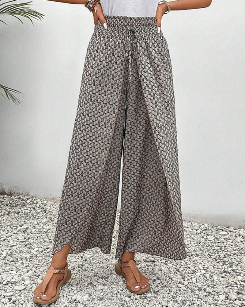 Damen Sommerhose mit weitem Bein und geometrischem Muster