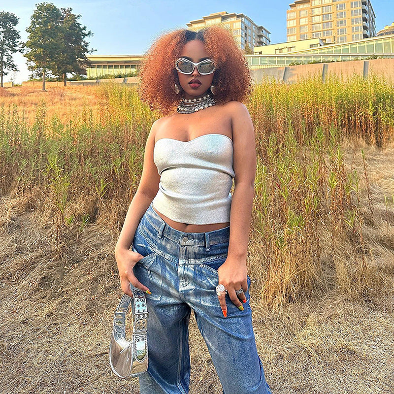 Francesca – Damenmode Ärmelloses Bronzing Slim Tube Top