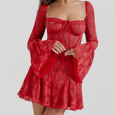 Grace – Selbstbindekleid mit Spitzenärmeln