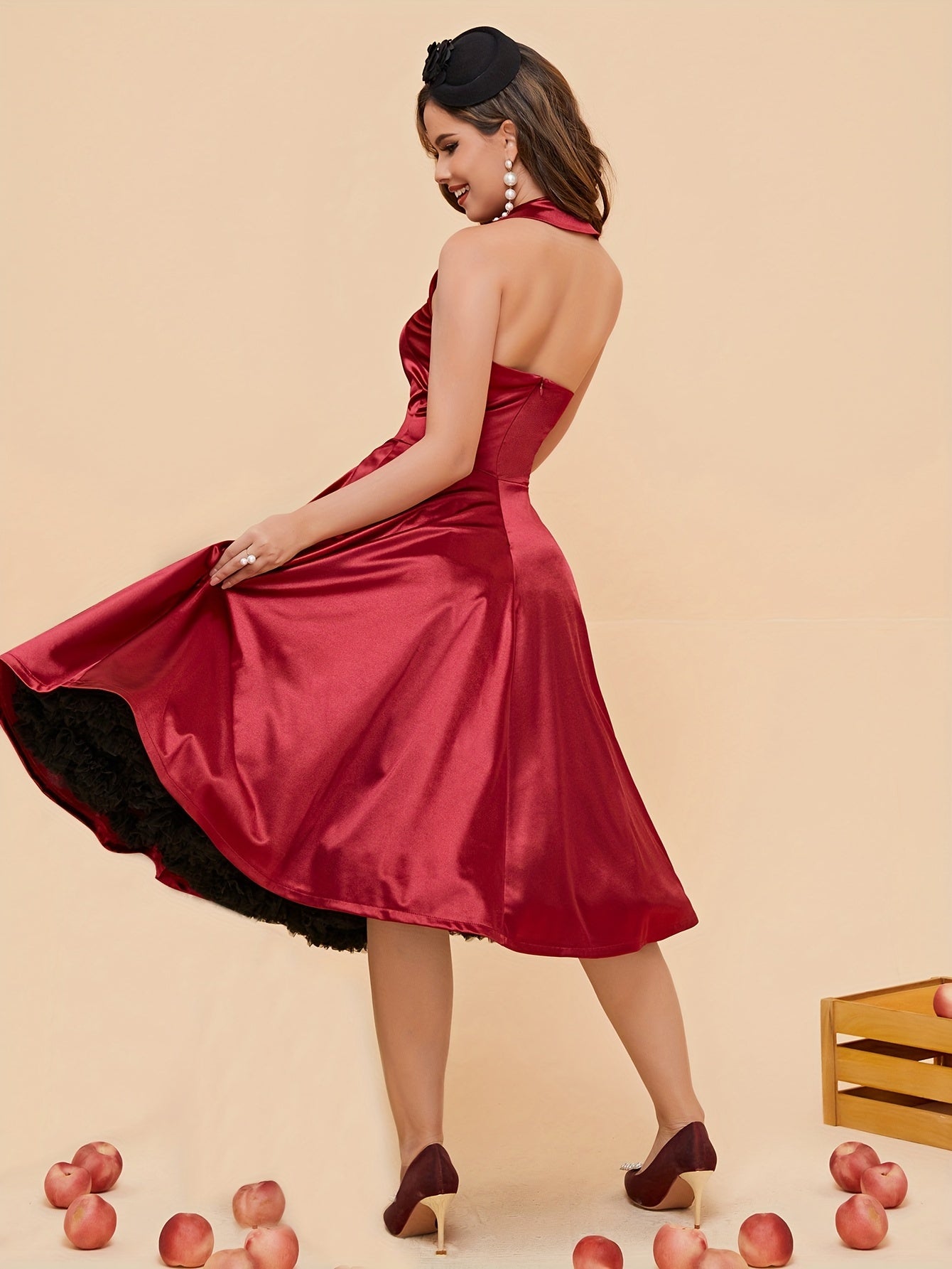 Gerafftes rückenfreies Neckholder-Brautjungfernkleid – Elegantes Swingkleid für Hochzeiten