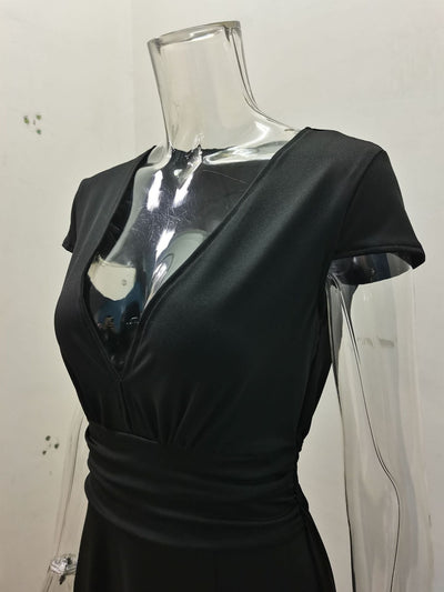 Elegantes Damen-Maxikleid mit Schlitz und V-Ausschnitt – Perfekt für Sommerabende