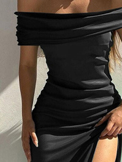 Eva | Split kleid mit rüschen off-shoulder