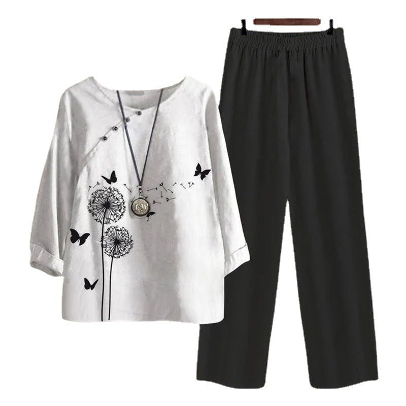 Deborah – Damen Set mit Fünf-Viertel-Ärmel und Bedrucktem Oberteil