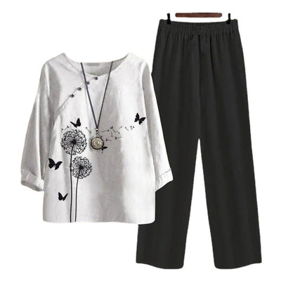 Deborah – Damen Set mit Fünf-Viertel-Ärmel und Bedrucktem Oberteil