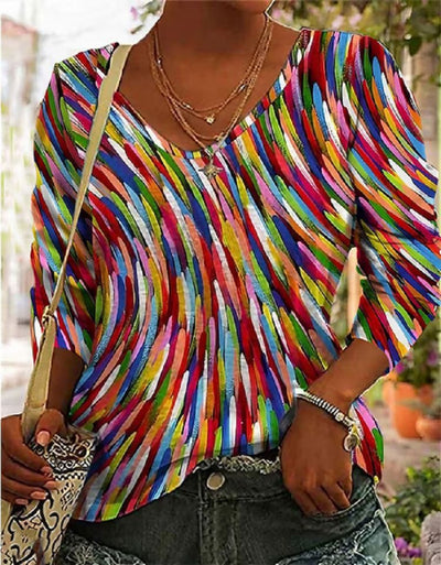 Damen Pullover im künstlerischen Retro-Design mit geometrischem Muster – Bequemer Freizeit-Top für Alltag & Ausgehen