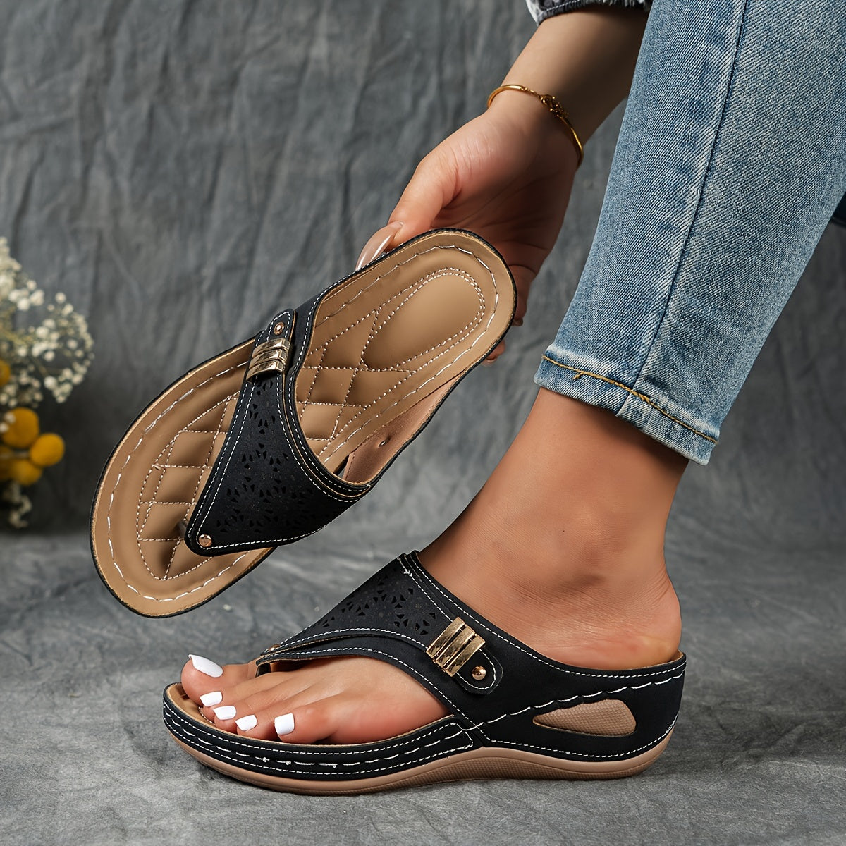 Keil-Flip-Flops Bequeme Sandalen mit Fußgewölbeunterstützung