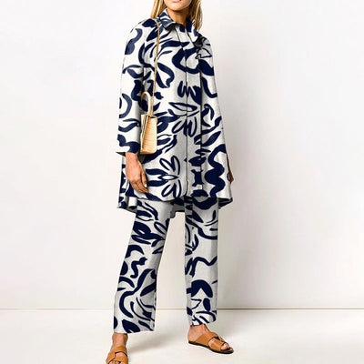 Damen Zweiteiler Set mit grafischem Muster – Eleganter Freizeitanzug für Büro & Alltag