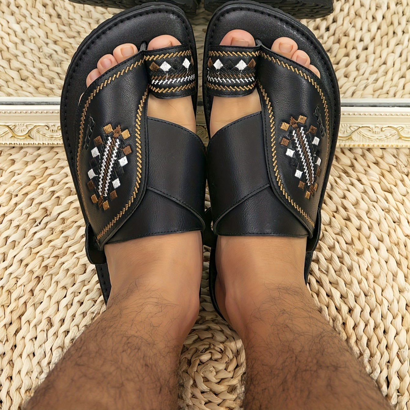 Herren Slip-On Sandalen – Bequeme, rutschfeste Flip-Flops mit geometrischem Muster