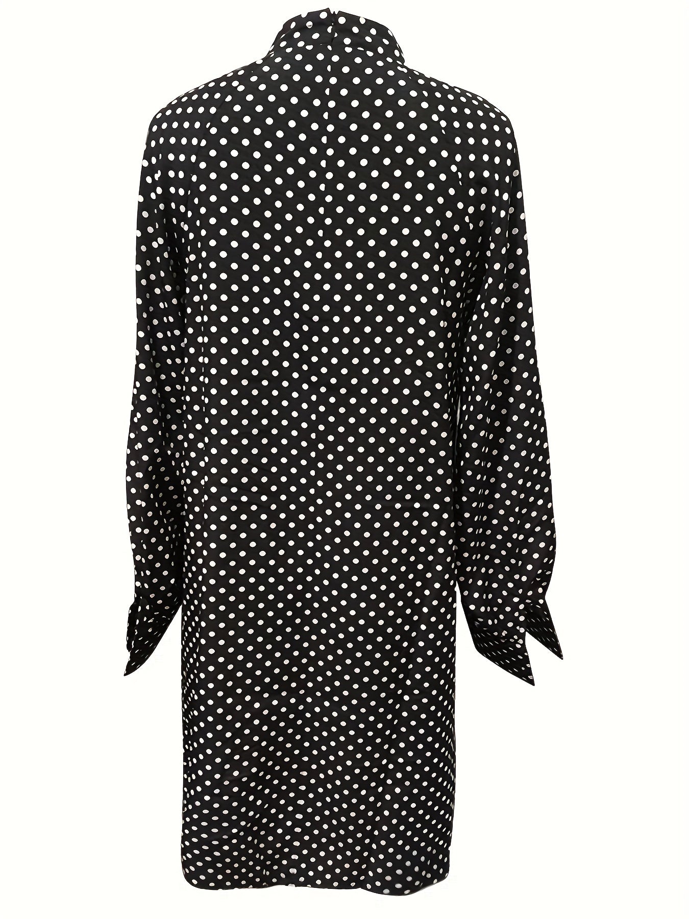 Polka Tupfen Kleid Elegantes Langarm Mini Kleid mit Stehkragen