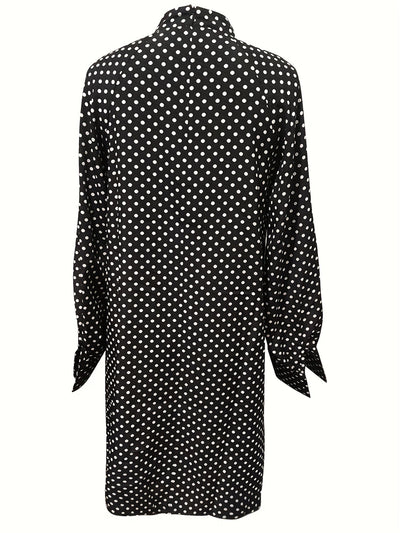 Polka Tupfen Kleid Elegantes Langarm Mini Kleid mit Stehkragen