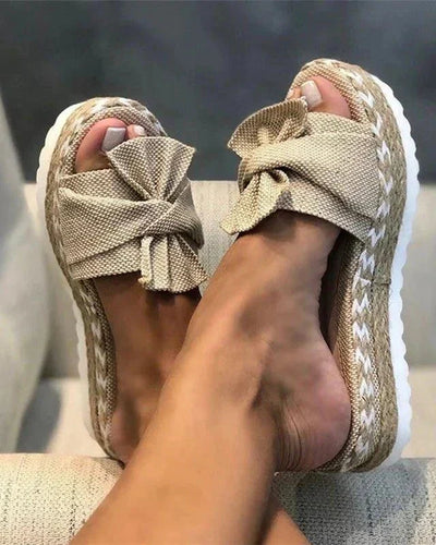 Damen Sommer Sandalen zum Hineinschlüpfen mit Schleife