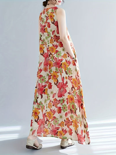 Blumenkleid Damen – Ärmellos, Rundhals, Elegant & Luftig für Sommer