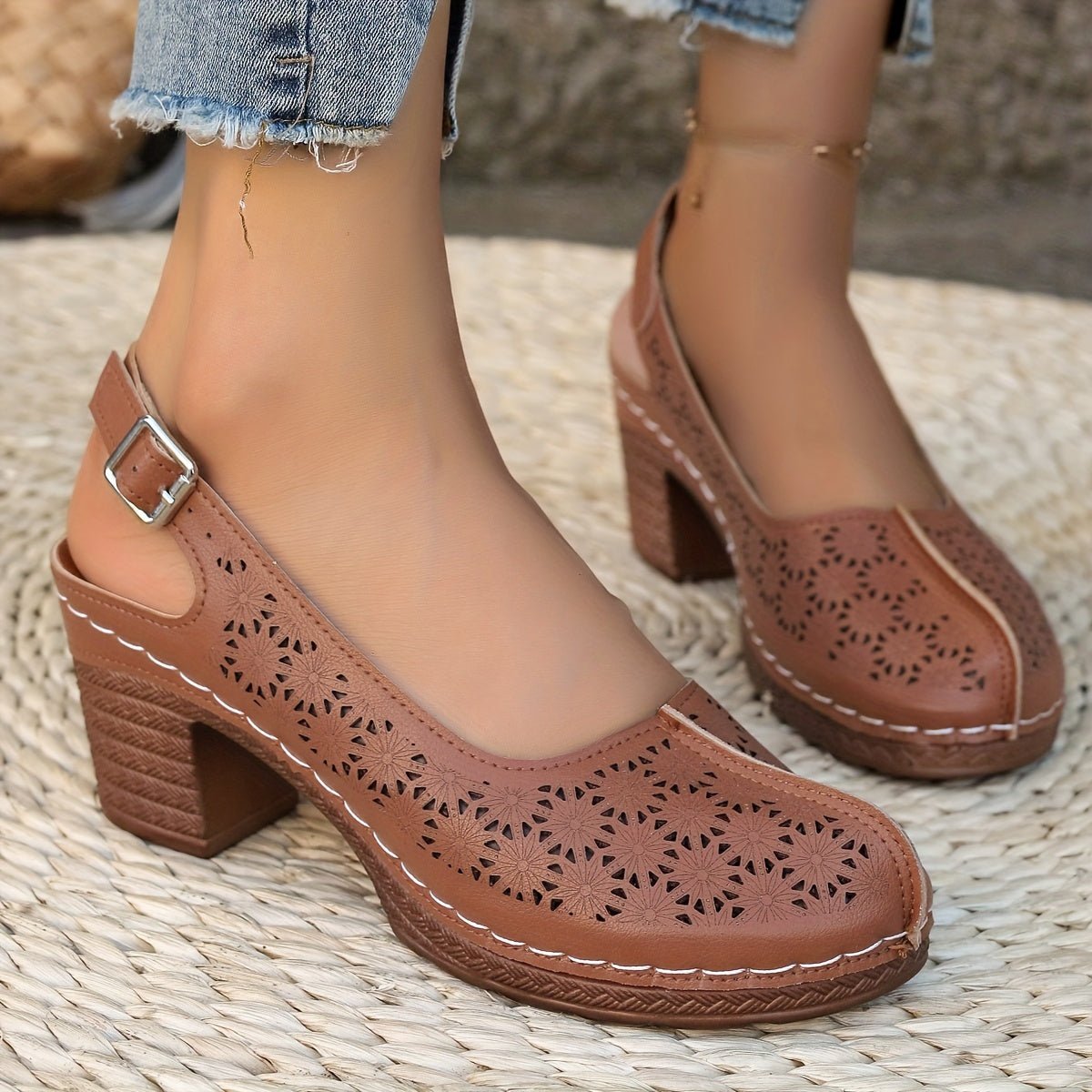 Hohe Absätze Bequeme Sommer Sandaletten mit Chunky Absatz