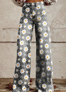 Damen Schlagjeans mit Boho-Grafikprint – Weites Bein, Trendige Streetstyle-Jeans für Freizeit und Alltag