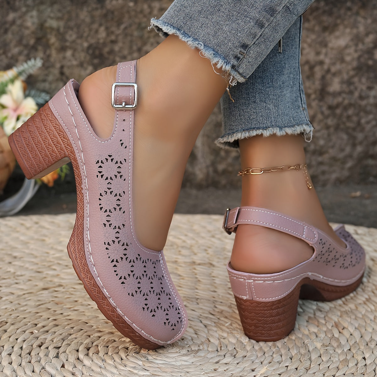 Hohe Absätze Bequeme Sommer Sandaletten mit Chunky Absatz