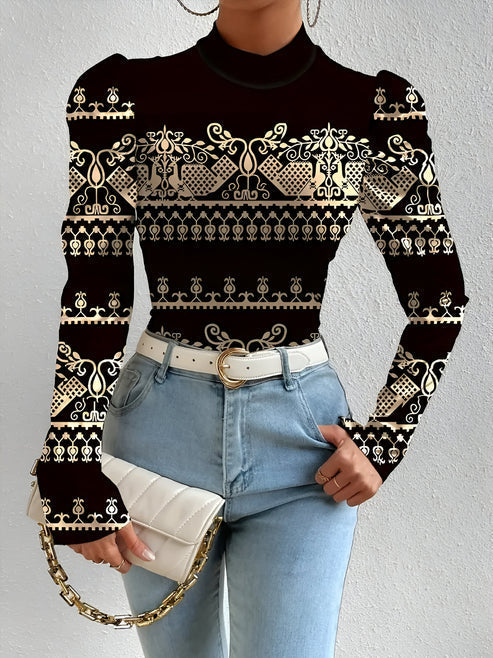 Idalie | bluse mit blumendruck und stehkragen