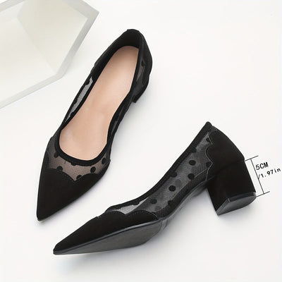 Mesh Sandalen Schwarz Atmungsaktiv Chunky Heel Slip-On für Sommer