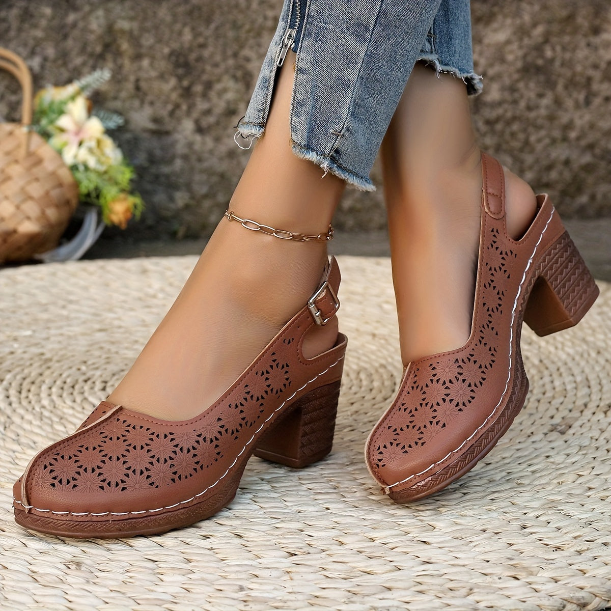 Hohe Absätze Bequeme Sommer Sandaletten mit Chunky Absatz