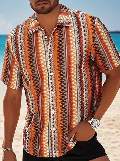 Smith - Herren-Kurzarmhemd mit buntem Streifenmuster im Vintage-Stil