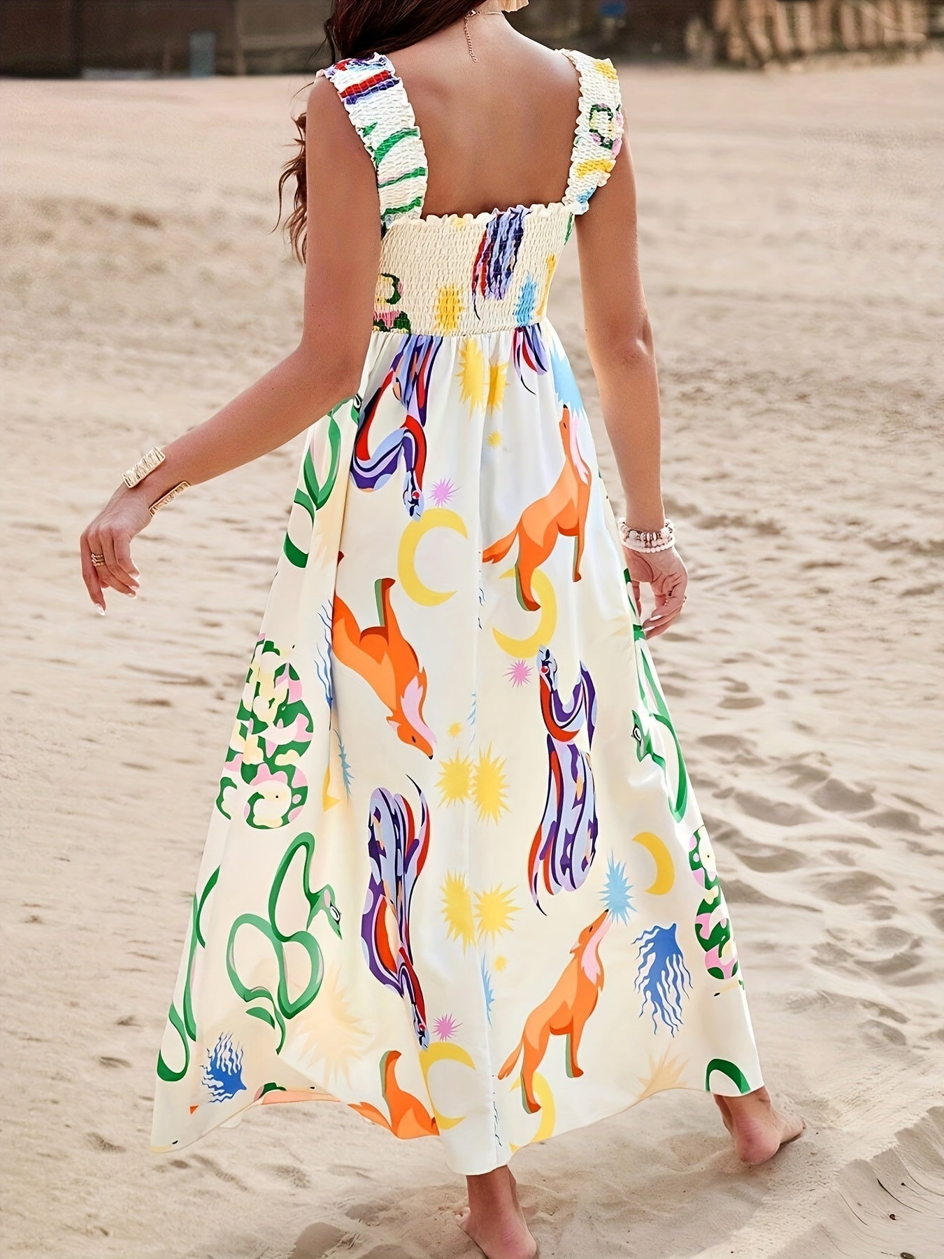 Luftiges Sommerkleid – Ärmellos mit Cartoon-Print & Elastischen Trägern