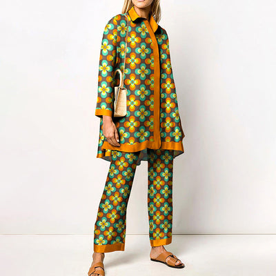 Damen Zweiteiler Set mit grafischem Muster – Eleganter Freizeitanzug für Büro & Alltag