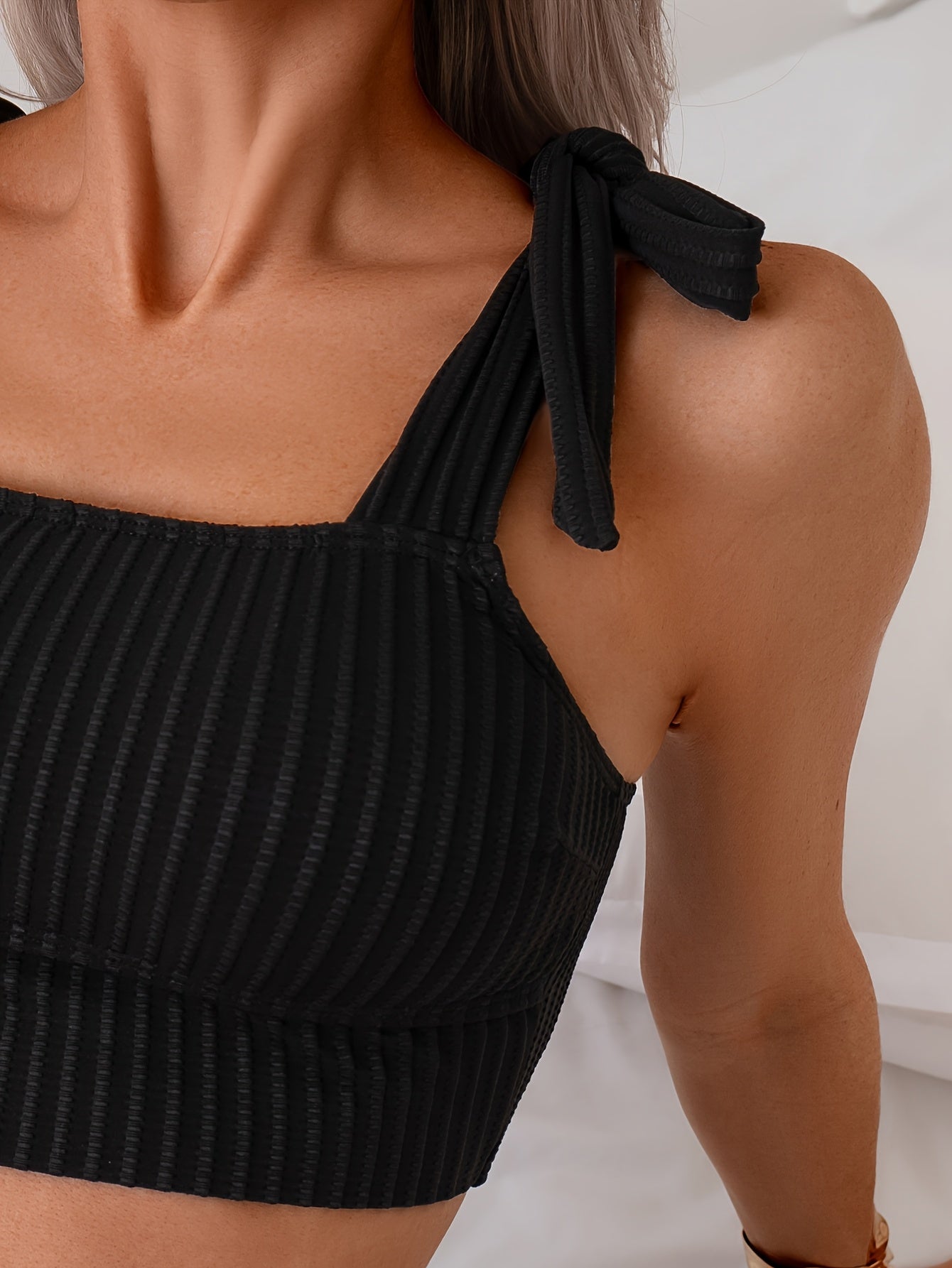 Stilvoller Tankini mit Schleife & Streifen – Zweiteiliger Badeanzug mit verstellbaren Trägern