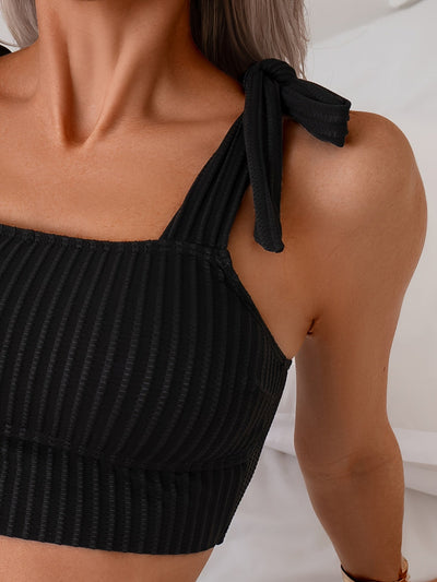 Stilvoller Tankini mit Schleife & Streifen – Zweiteiliger Badeanzug mit verstellbaren Trägern