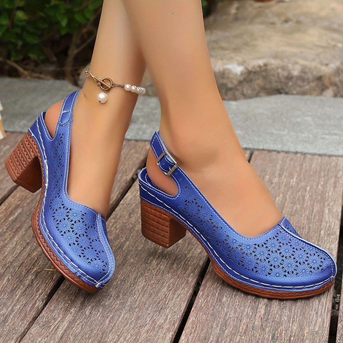 Hohe Absätze Bequeme Sommer Sandaletten mit Chunky Absatz