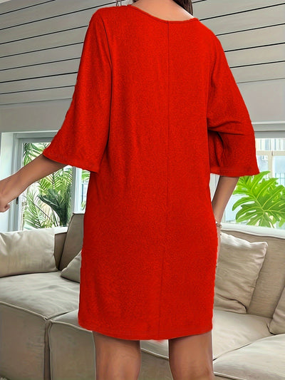 Damen Plus Lounge Kleid – Lockeres Übergrößen Sommerkleid mit V-Ausschnitt