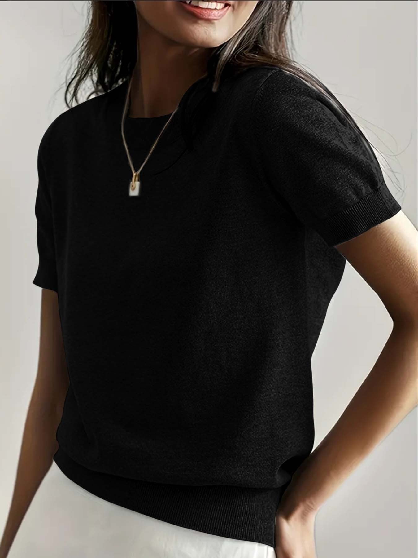 Jean – Schlichter Rundhals Pullover in Solide Farbe