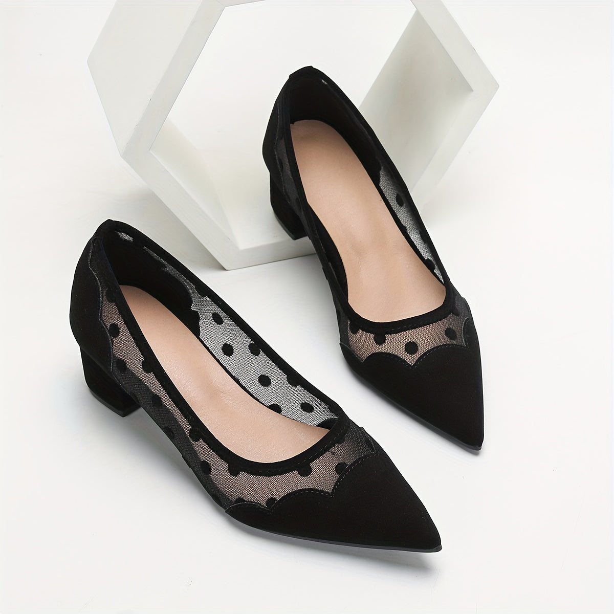 Mesh Sandalen Schwarz Atmungsaktiv Chunky Heel Slip-On für Sommer