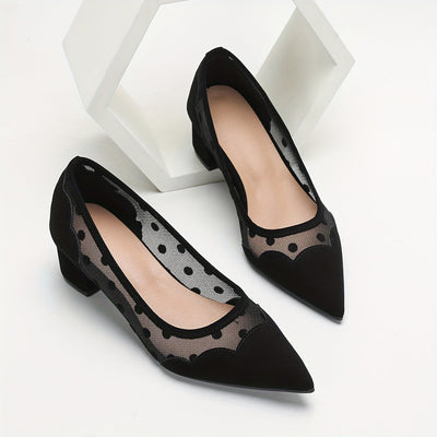 Mesh Sandalen Schwarz Atmungsaktiv Chunky Heel Slip-On für Sommer