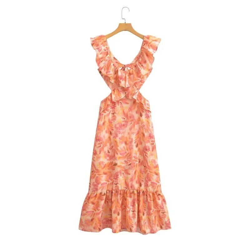 Damen Maxikleid mit Rüschen und V-Ausschnitt – Elegantes Sommerkleid für Alltag und besondere Anlässe