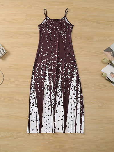 Farbblock Maxi Kleid – Ärmelloses V-Ausschnitt Sommerkleid