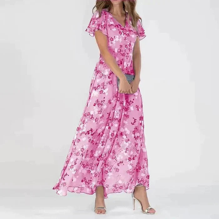 Elvianne – Langes Sommerkleid mit Lebendigen Blumenmuster