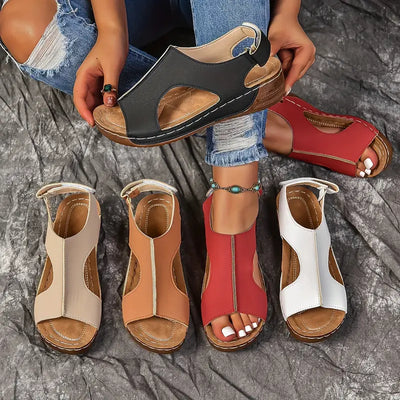 Keilabsatz Sandalen Bequeme Plateau-Schuhe mit Knöchelriemen