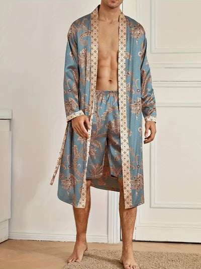 Alec - Bedruckter Bademantel mit V-Ausschnitt und langen Ärmeln für Herren